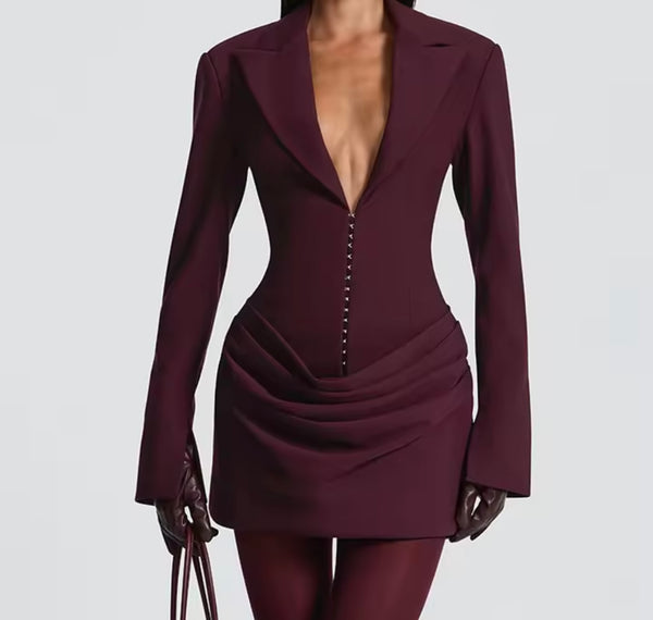 Women Sexy V-Neck Full Sleeve Ruched Corset Dress