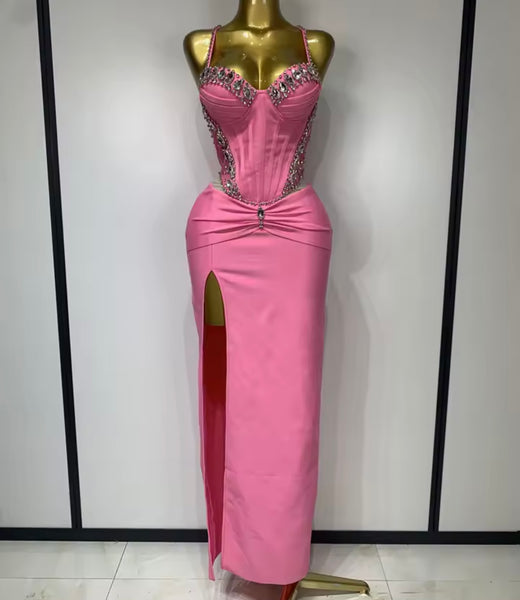 Women Sexy Sleeveless Mesh Rhinestone Patchwork Maxi Dress