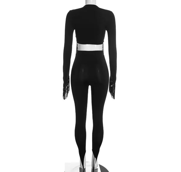 Women Fringe Tassel Full Sleeve Fashion Two Piece Pant Set