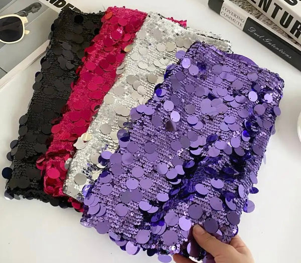 Women Fashion Solid Color Sequins Short Skirt