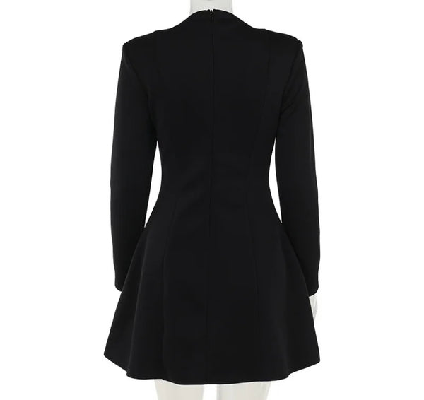 Women Sexy Solid Color Full Sleeve Deep V-Neck Dress