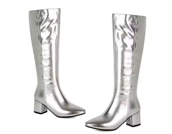 Women Pointed Toe Patent Leather Fashion Knee High Boots