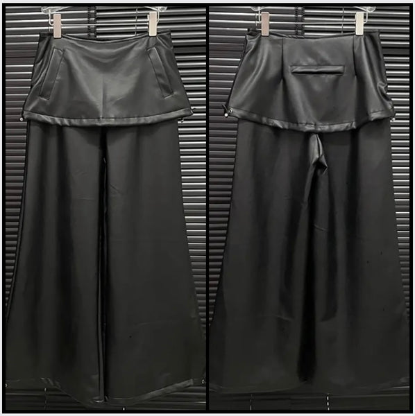 Women Fashion Faux Leather Black Wide Leg Pants