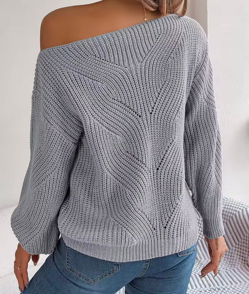 Women Color Off The Shoulder Full Sleeve Oversized Sweater Top