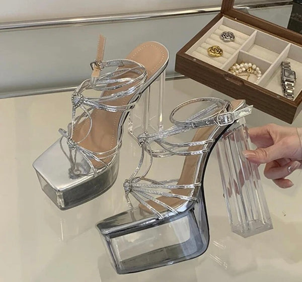 Women Fashion Transparent Platform Ankle Strap Sandals