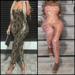 Women Sexy Sleeveless Animal Print Open Back Jumpsuit