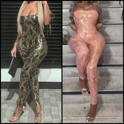 Women Sexy Sleeveless Animal Print Open Back Jumpsuit