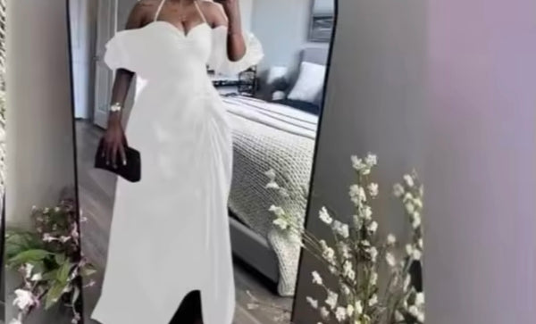 Women Sexy Off The Shoulder Short Sleeve Ruched Maxi Dress