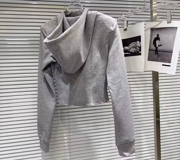 Women Zip Up Hooded Two Piece Tracksuit Wrap Pant Set