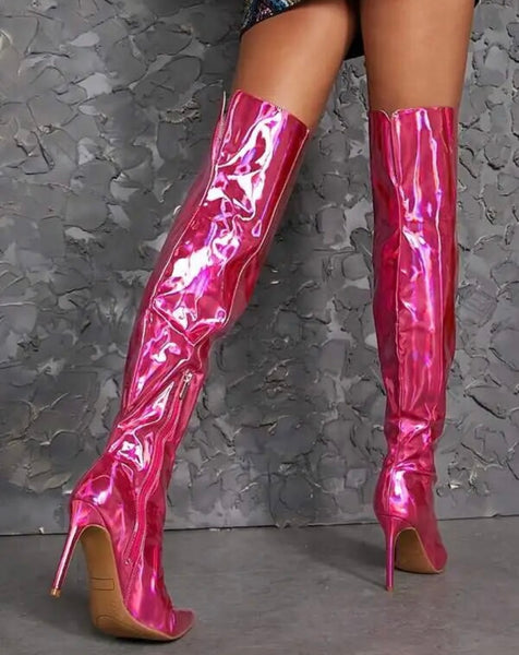 Women Fashion Color PU Over The Knee High Heel Boots