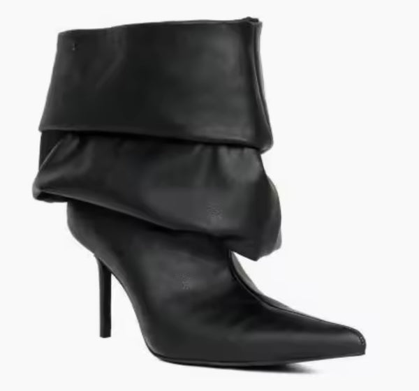 Women Fashion Faux Leather Pointed Toe Ruched Ankle Boots