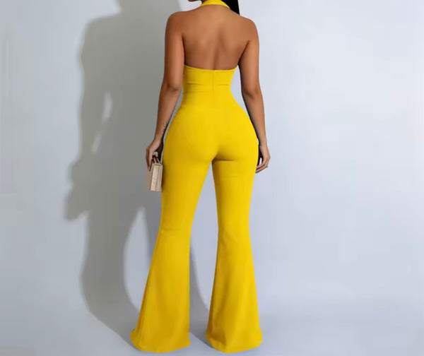 Women Sexy Fashion Button Halter Sleeveless Jumpsuit