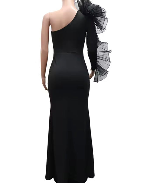 Women Sexy Ruffled One Shoulder Maxi Dress