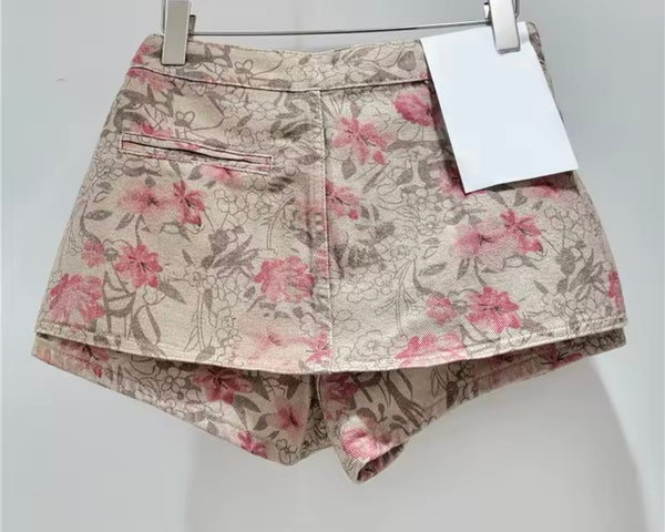 Women Fashion Khaki Floral Denim Wrap Skirt