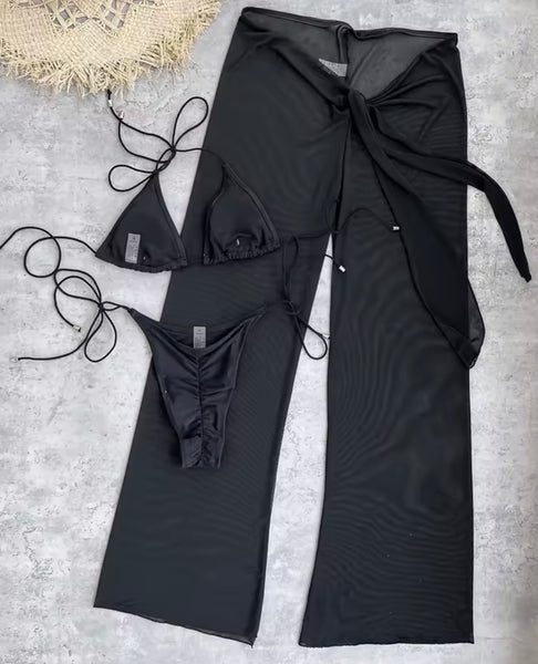 Women Sexy Halter Bikini Mesh Cover Up Set