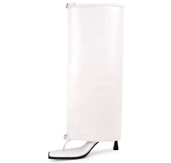 Women Fashion Open Toe Buckled Faux Leather Knee High Boots