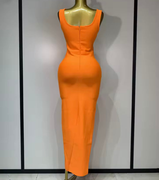 Women Color Bling Rhinestone Sleeveless Sexy Maxi Dress