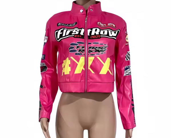 Women Printed Faux Leather Fashion Jacket