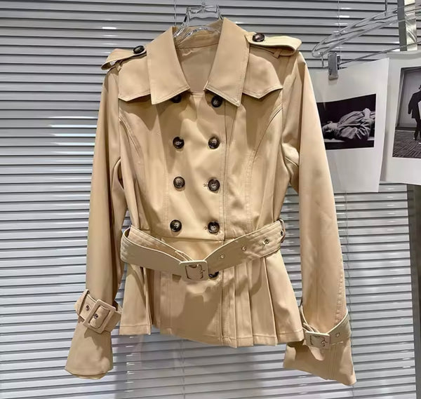 Women Fashion Khaki Button Up Full Sleeve Two Piece Skirt Set