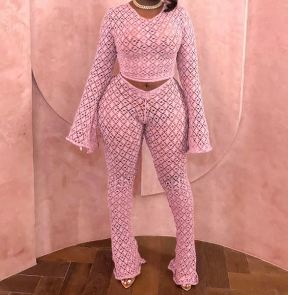 Women Sexy Solid Color Full Sleeve Two Piece Pant Set