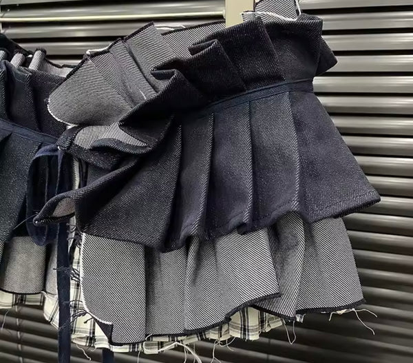 Women Strapless Plaid Denim Two Piece Wide Leg Pant Set