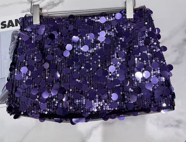 Women Sexy Fashion Purple Sequins Short Skirt