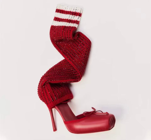 Women Fashion Rhinestone High Heel Knee Length Boots