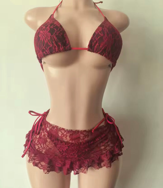 Women Sexy Tie Up Lace Bikini Cover Up Set