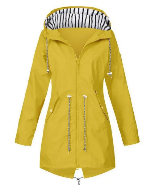 Women Fashion Hooded Drawstring Long Jacket