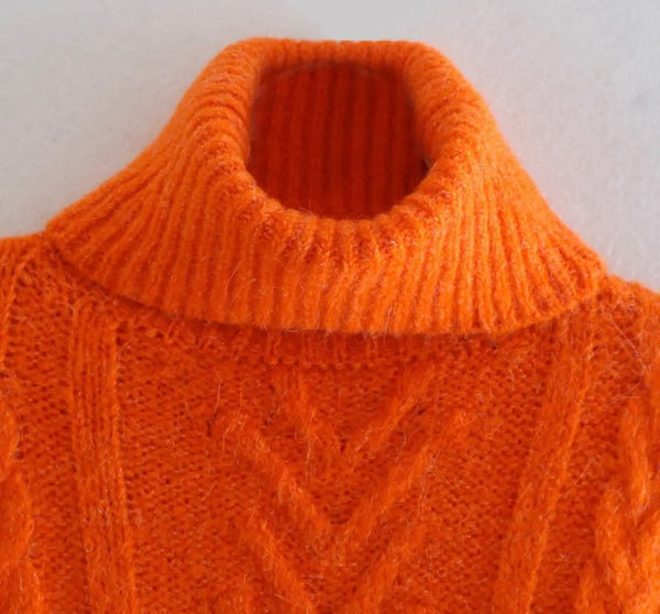 Women Orange Turtleneck Full Sleeve Fashion Crop Sweater Top