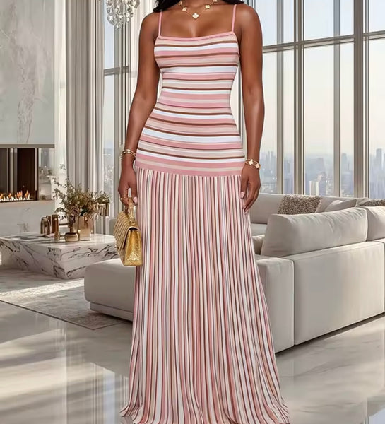 Women Sexy Sleeveless Striped Maxi Dress