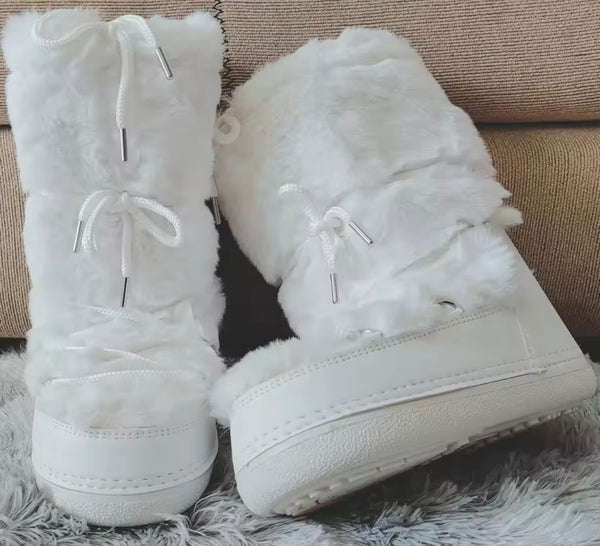 Women Fashion Color Faux Fur Platform Lace Up Boots