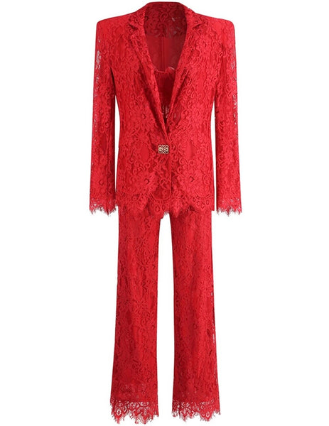 Women Sexy Fashion Lace Three Piece Pant Set