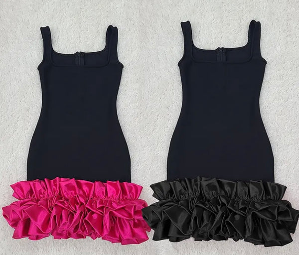 Women Sleeveless Ruffled Sexy Black Dress