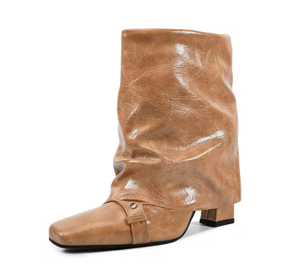 Women Color Square Toe Fashion Faux Leather Ankle Boots