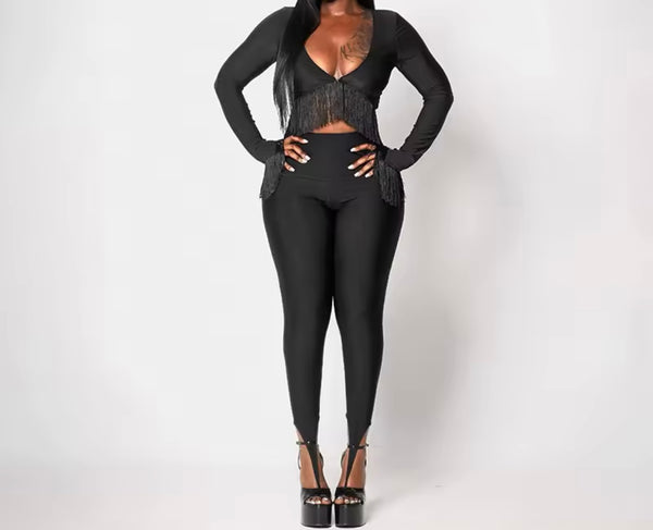 Women Fringe Tassel Full Sleeve Fashion Two Piece Pant Set