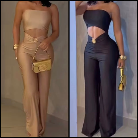 Women Sexy Strapless Cut Out Fashion Jumpsuit