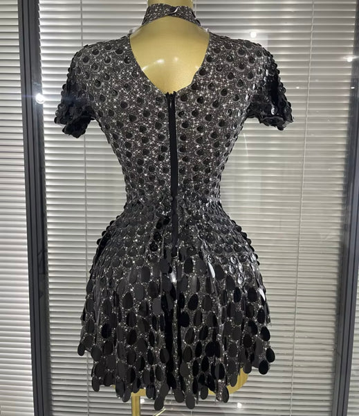 Women Sexy Sequins Short Sleeve Dress