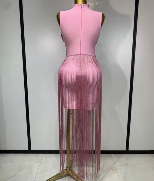 Women Sexy Sleeveless Fringe Tassel Maxi Dress