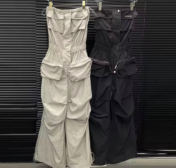 Women Fashion Strapless Cargo Jumpsuit