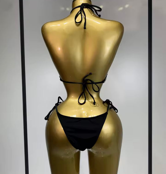 Women Sexy Black Halter Crystal Swimsuit