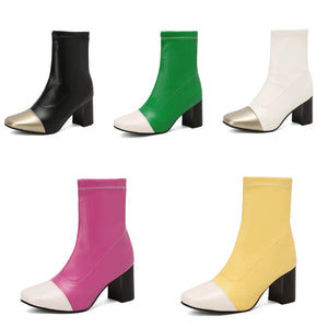 Women Fashion Color Patchwork Faux Leather Ankle Boots