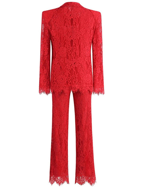 Women Sexy Fashion Lace Three Piece Pant Set