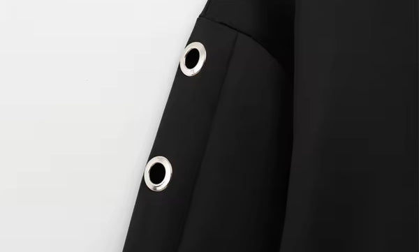 Women Fashion Black Metal Ring Two Piece Sweater Skirt Set
