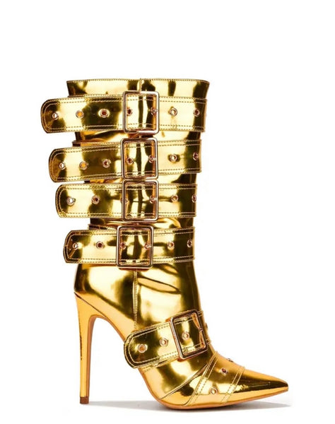 Women Fashion Pointed Toe Buckled Ankle Boots
