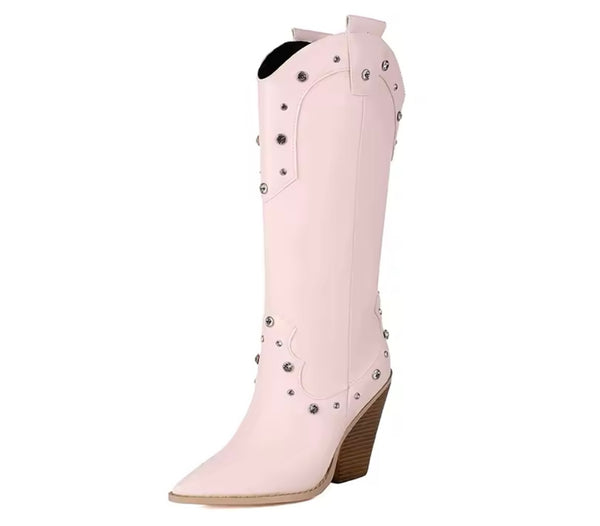 Women Fashion Bling Faux Leather Knee High Western Boots