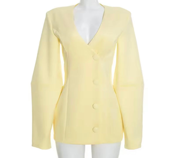 Women Color Fashion Button Up Blazer Jacket