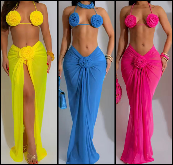 Women Sexy 3D Flower Bikini Cover Up Set