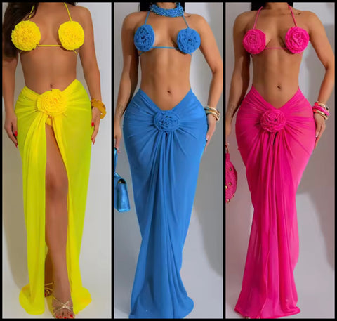 Women Sexy 3D Flower Bikini Cover Up Set