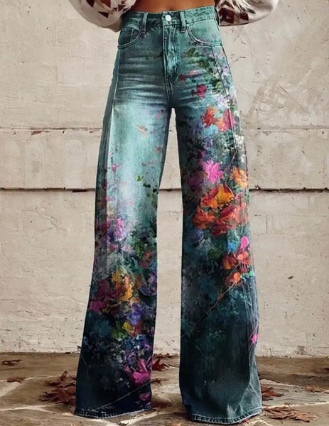 Women Color Print Fashion Wide Leg Pants